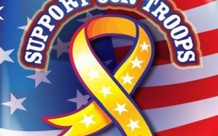Support Our Troops Logo with American Flag and yellow ribbon